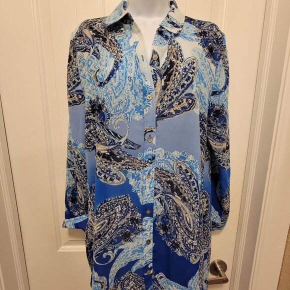 CHICO'S Enchanted Paisley Betty Long Sheer Shirt Size 0 - Picture 4 of 15